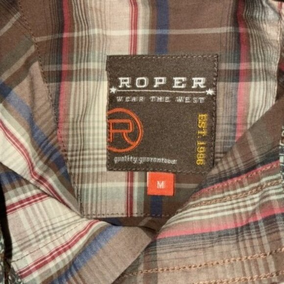 Roper Wear The West Pearl Snap Long Sleeve Plaid Shirt, Brown and Blue, Size M - Picture 3 of 7